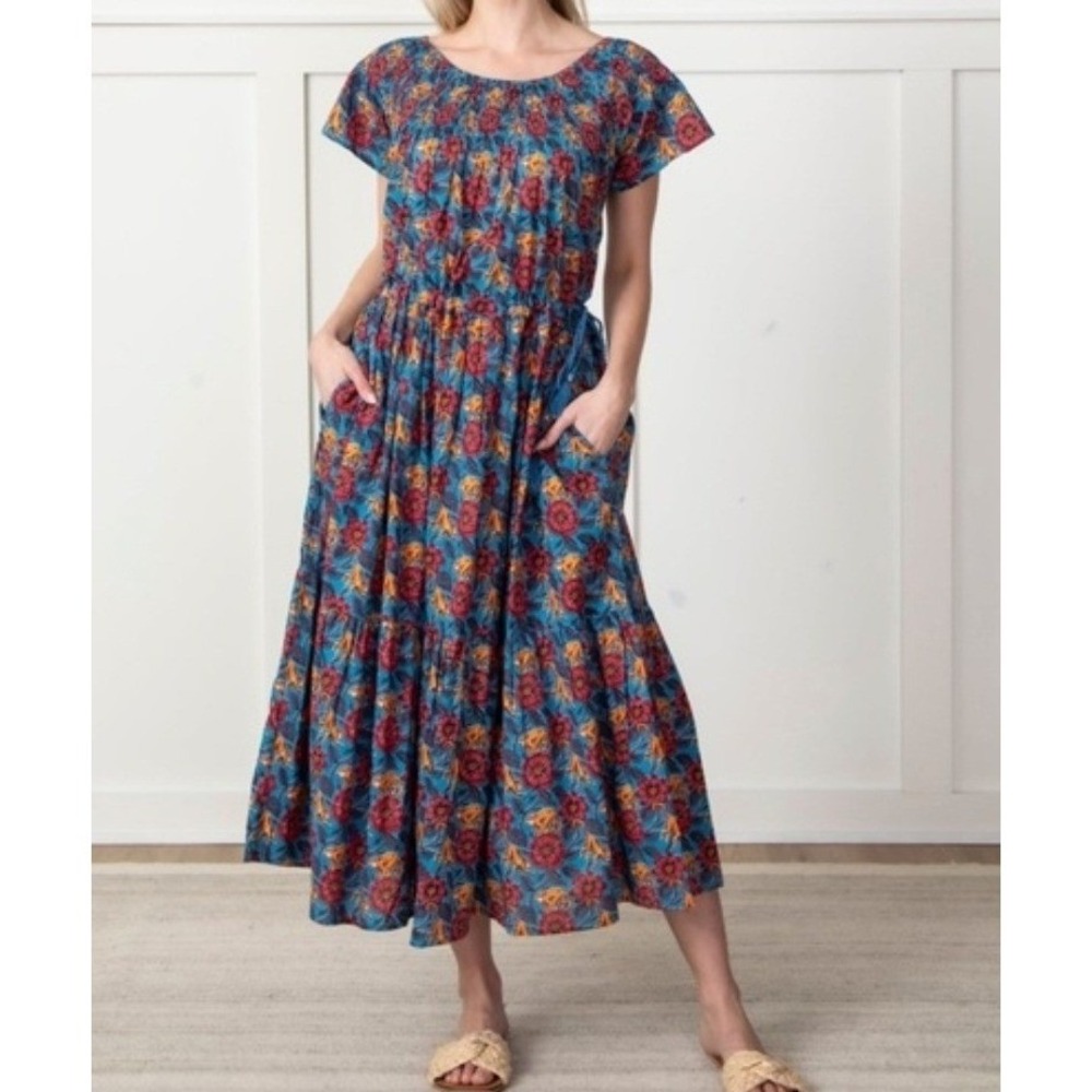 Printfresh Eyes on You Dress Leaps & Bounds Blue Floral Monkey Organic Cotton S